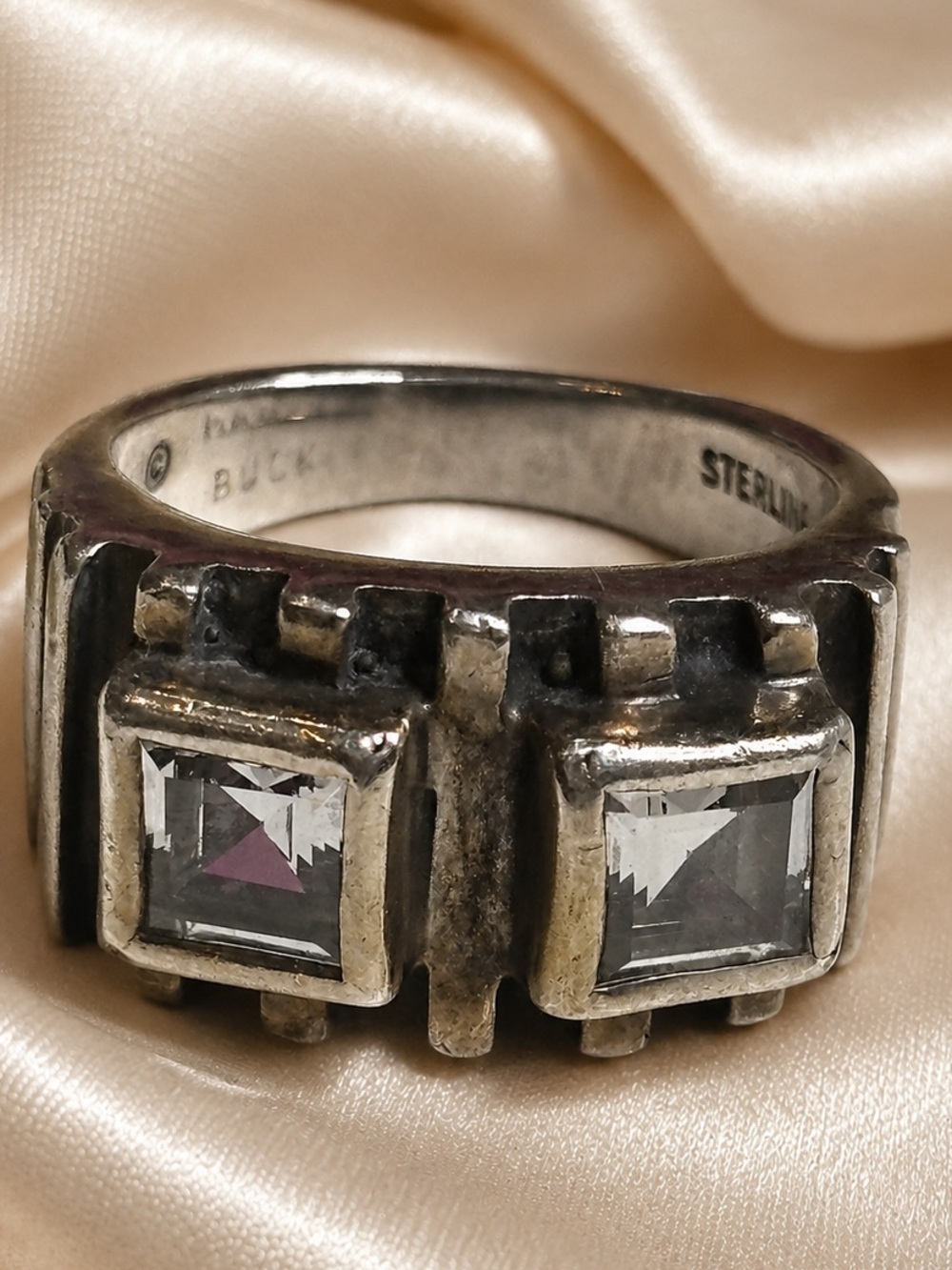Vintage BUCK Sterling Silver Modernist Ring | Art Deco Industrial Statement Sz 7